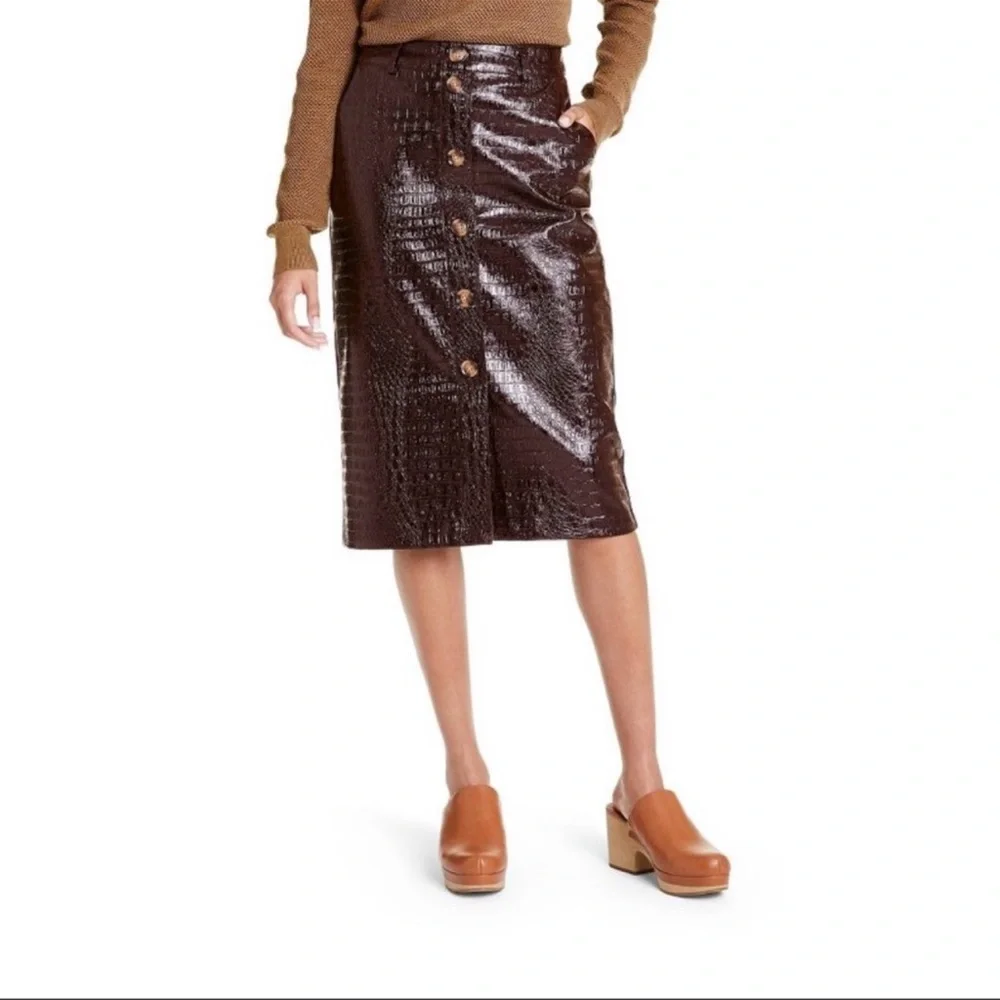NWT Rachel Comey Women’s Faux Leather Brown Textured Pencil Skirt  10
